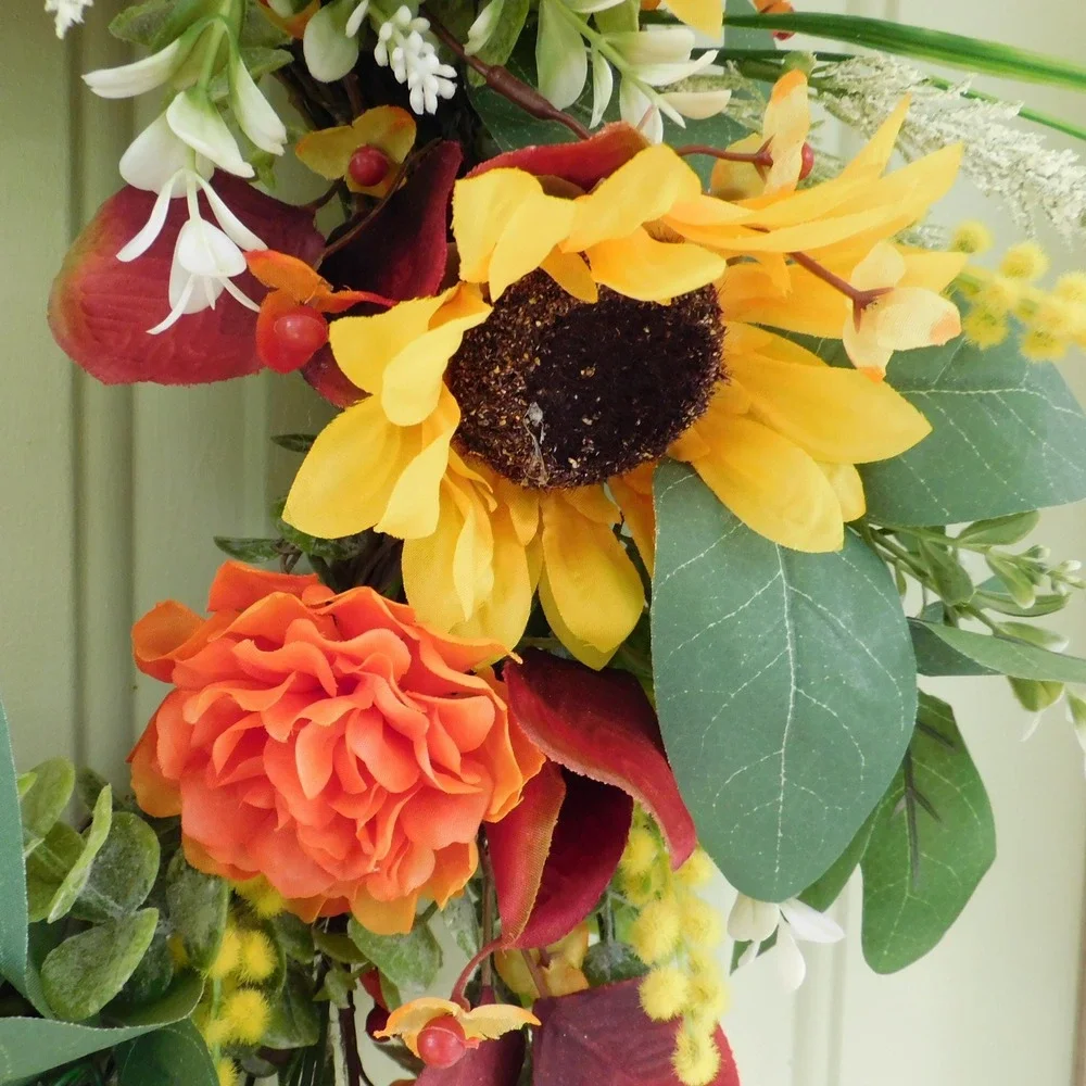 Colorful Sunflower Wreath for Front Door  Late Summer and Fall Bright Vibrant